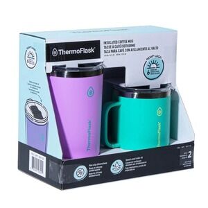 2-Pack ThermoFlask Stainless Steel Insulated Coffee Mug 6 Hours Hot Pink & Green